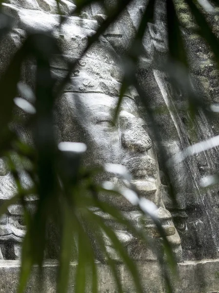 Jeden Kamene Styl Olmec Čelí Mayského Chrámu Lamanai Belize Vidět — Stock fotografie