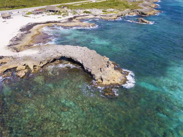 Vista Aérea Alto Ângulo Mirador Ponte Terrestre Mar Caribe Cozumel — Fotografia de Stock