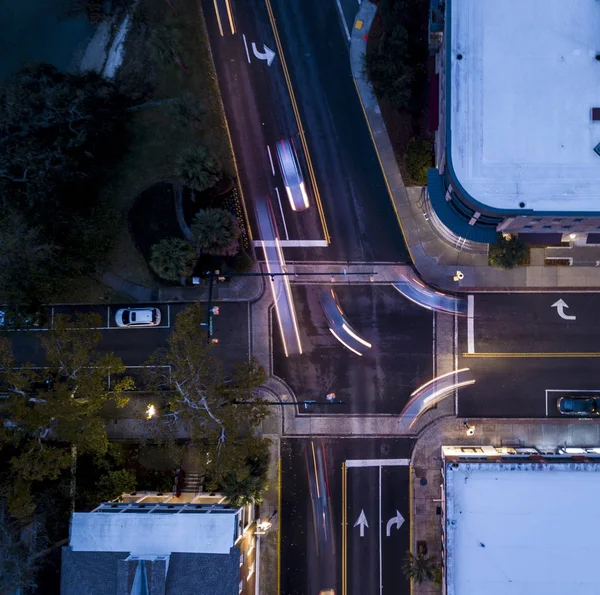 Aerial View Traffic Intersection Night Metaphor Decision Making — Stock Photo, Image