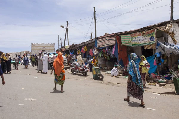 Harar Etiópia Abril Comerciantes Clientes Não Identificados Fazem Negócios Mercado — Fotografia de Stock