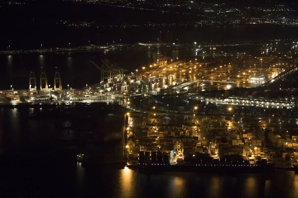 Aerial Night Photo Port Oakland California San Francisco Bay — Stock Photo, Image