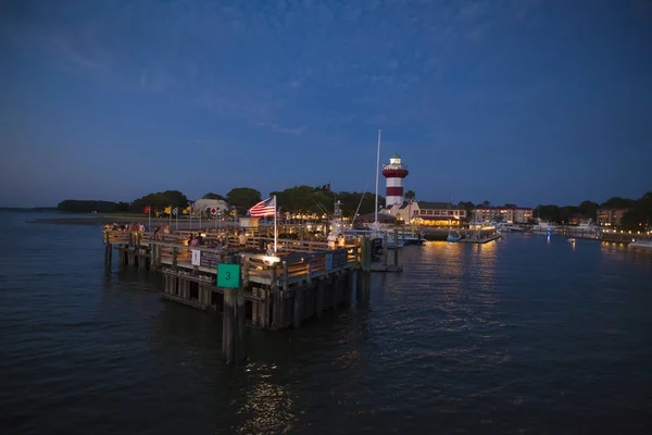 Hamnstad Nattetid Selektivt Fokus — Stockfoto