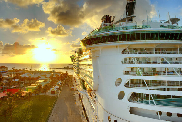 luxury liner in port in the bahamas, hdr image