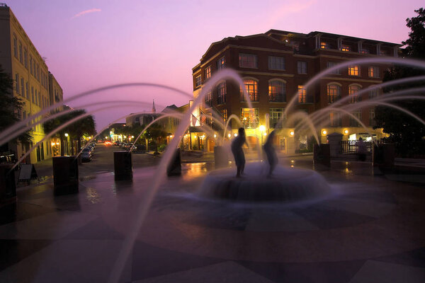 fountain with children playing, Charelston South Carolina, time lapse