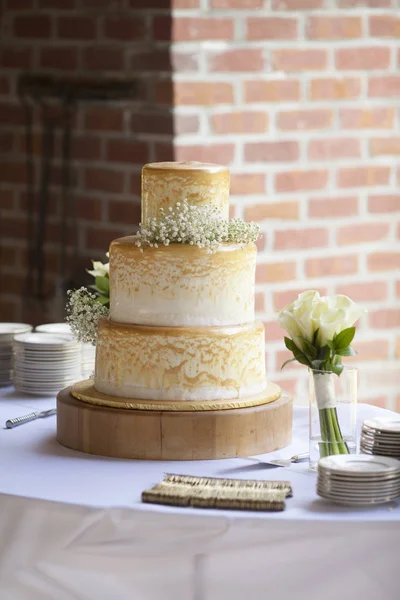 Three Tiered Wedding Cake Outdoor Reception — Stock Photo, Image