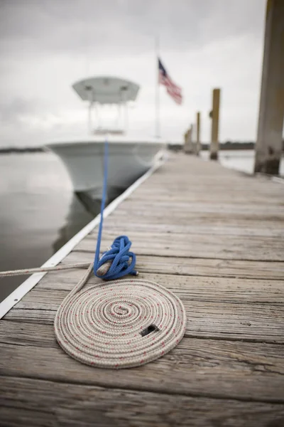 Coil Rope Leading Out Focus Boat Background — Stock Photo, Image