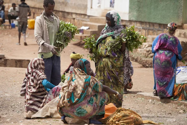 Harar Äthiopien April Unbekannte Kaufen Und Verkaufen Qat Ein Süchtig — Stockfoto