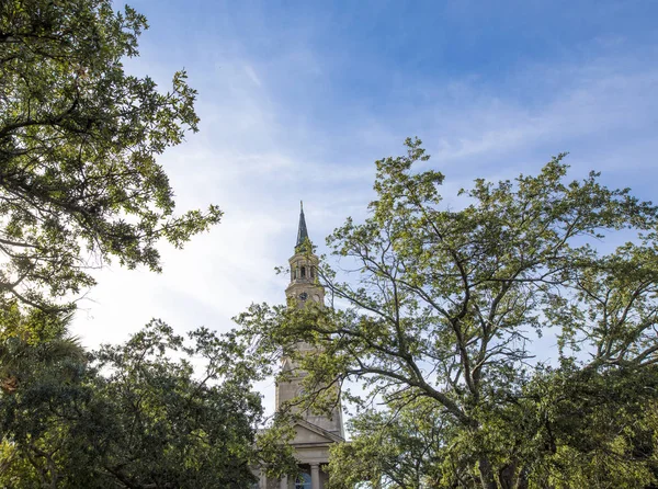 サウスカロライナ州チャールストンの朝の聖フィリップス教会と木々 — ストック写真