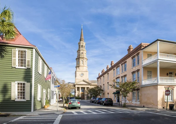 Tarihi Sokaklar Charleston Güney Carolina Daki Philips Kilisesi — Stok fotoğraf