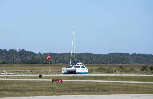 Boat on a runway after Storm Surge — Stock Photo, Image