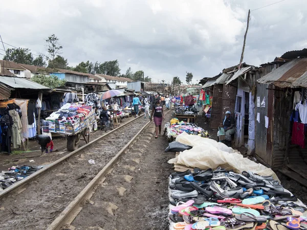 Kibera Kenya November 2015 Comerciantes Compradores Não Identificados Trabalham Longo — Fotografia de Stock