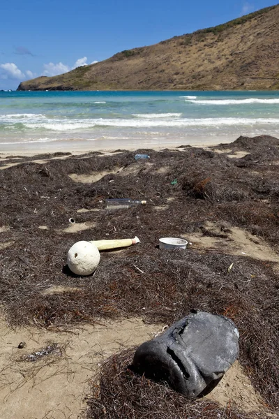 Σεντ Κιτς Φεβρουαρίου 2011 Σκουπίδια Γεμίζουν Μια Τροπική Παραλία Στο — Φωτογραφία Αρχείου