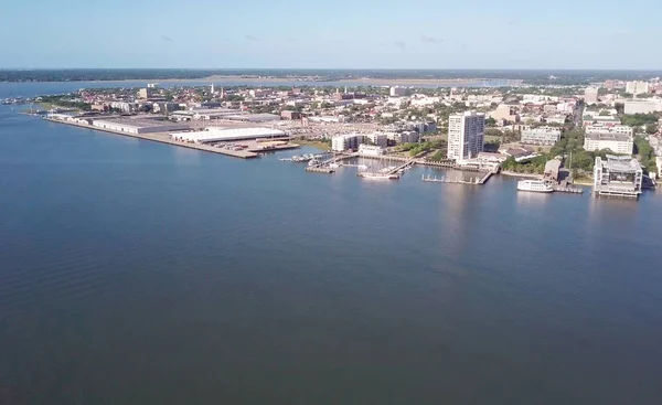 Luchtfoto Van Haven Van Charleston South Carolina Gezien Vanaf Zee — Stockfoto