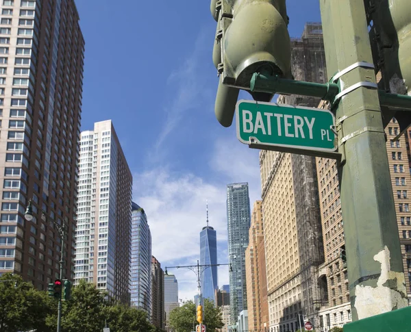 Street Sign Battery Place New York City Freedom Tower Background — Stock Photo, Image