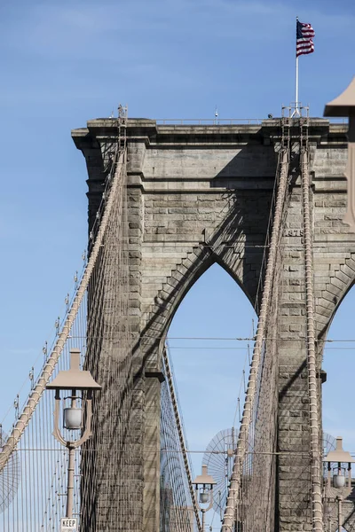 Detailaufnahme Der Brücke Von Brooklyn Zwischen Brooklyn Und Manhattan — Stockfoto