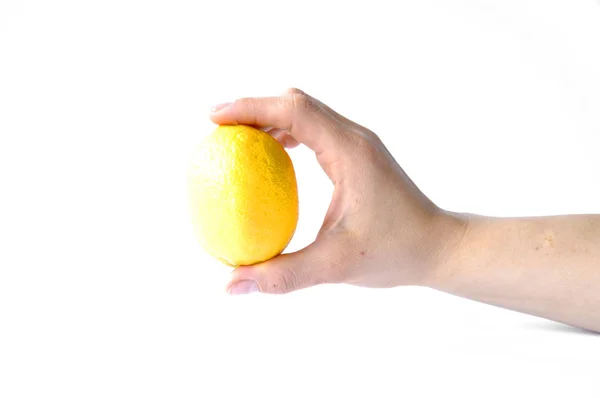 Lemon Hand White Background — Stock Photo, Image