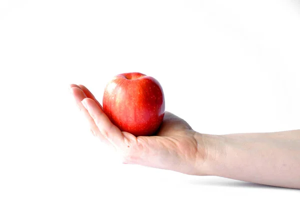 Red Apple Hand White Background — Stock Photo, Image