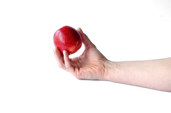 Red Apple Hand Isolated White Background — Stock Photo, Image