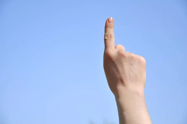 Höger Hand Med Ett Upphöjt Pekfinger Upp — Stockfoto