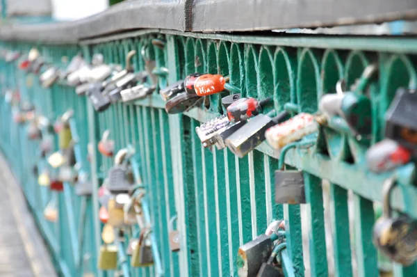 Nombreuses Serrures Sur Clôture Métallique Pont — Photo