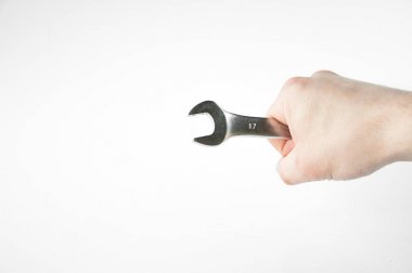 wrench in the right hand on a white background
