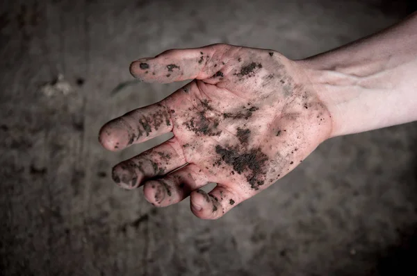 Kinyújtott Kéz Sárban Piszkos Földben Mocsárban — Stock Fotó