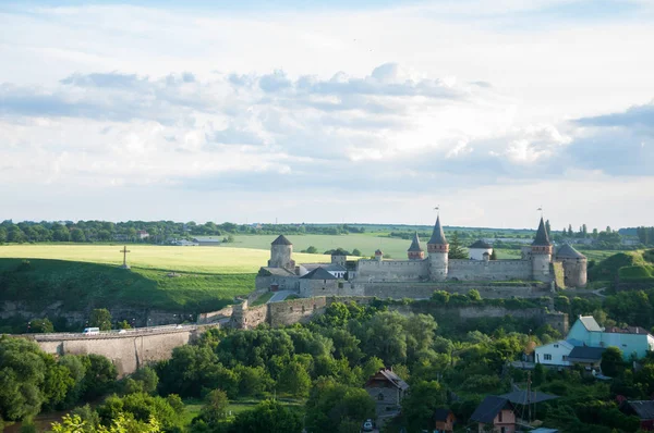 Велика Стародавня Фортеця Кам Янці Подільському Вежі Стіни Каменю Замок — стокове фото