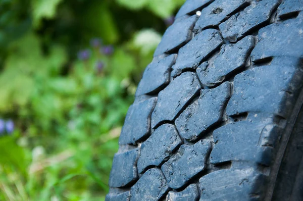 Old Car Tire Buried Ground Part Wheel Tread — Stock Photo, Image