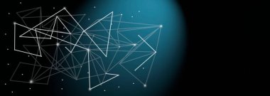 Ağ ve iletişim konsepti. Noktalar koyu mavi arkaplandaki çizgilerle birleşiyor. Görüntü