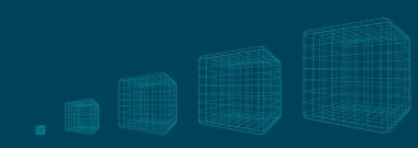 Üç boyutlu kareler sistemden çıkarıldı. Mavi arkaplanda resim.