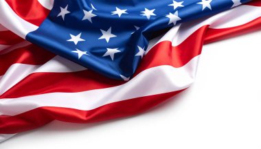 Amerikan bayrağı. ABD 'nin sembolü. Anayasa ve demokrasi özgürlüğü. Beyaz bir arkaplanda.