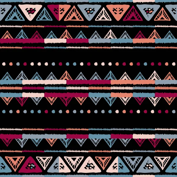 Handgjorda färgade ränder ljusa tribal sömlös — Stock vektor