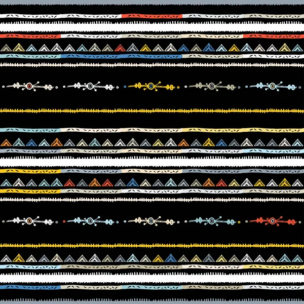 Rayas de colores hechos a mano brillante tribal sin costuras — Archivo Imágenes Vectoriales