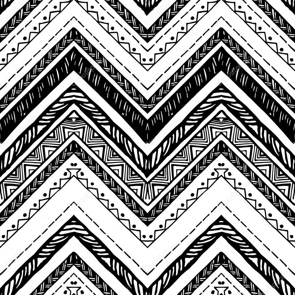 Hand drawn pattern. Vector Zigzag and stripe line.