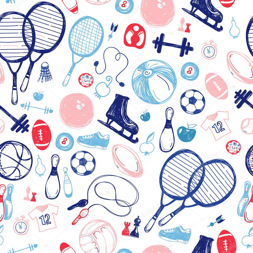 Sport sketch pattern. Hand drawn