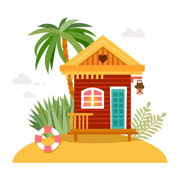 Plaj evleri saman kulübeleri, topluluğu bungalov — Stok Vektör