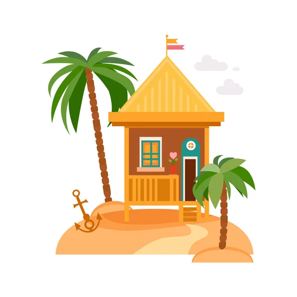 Beach houses collection of straw huts, bungalow — Stock Vector