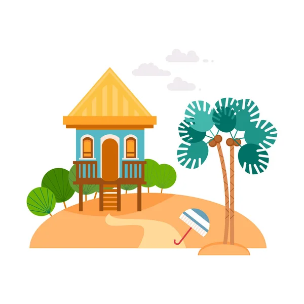 Beach houses collection of straw huts, bungalow — Stock Vector