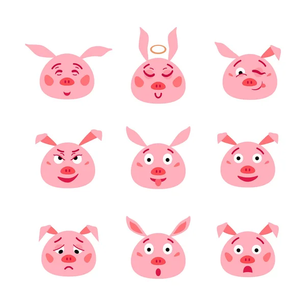 Ustaw rok świni płaskie znaków emoji. — Wektor stockowy
