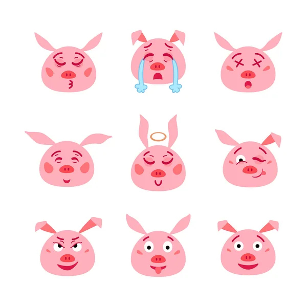 Jahr des schweins flache charakter emoji-set. — Stockvektor