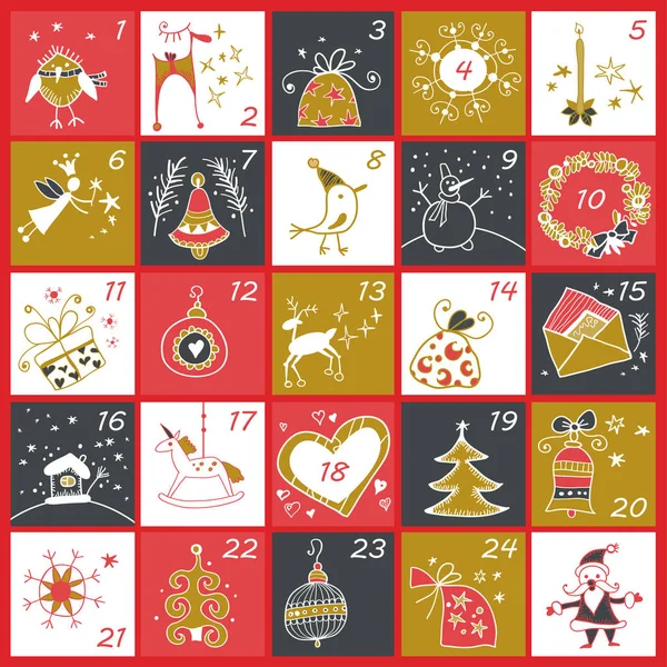 Adventskalender. Winterferienplakat — Stockvektor