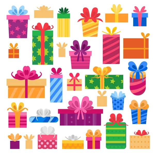 Collection of different bright cartoon present box — Stock Vector