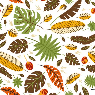 Düşen yapraklar ile çiçek seamless modeli.