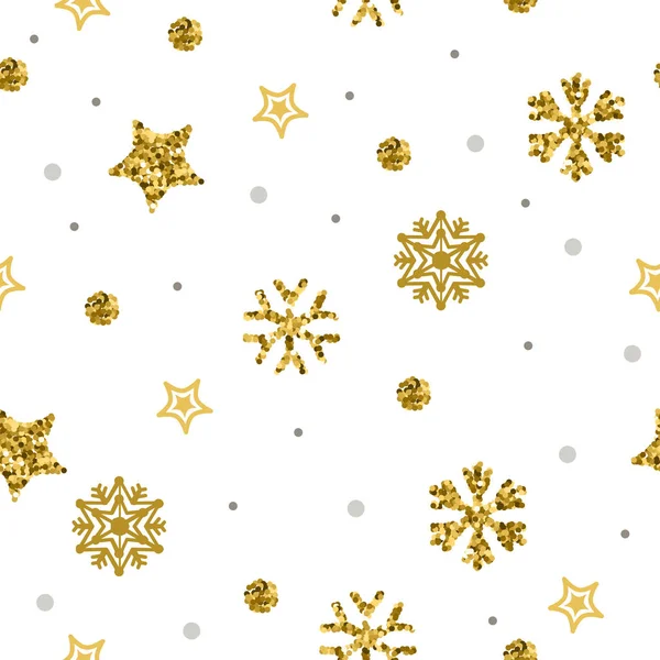 Elegant een plat gouden sneeuwvlokken naadloze patroon. — Stockvector