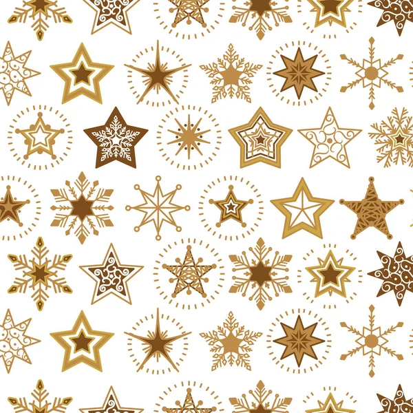 Elegant a flat Golden Snowflacks seamless pattern . — стоковый вектор