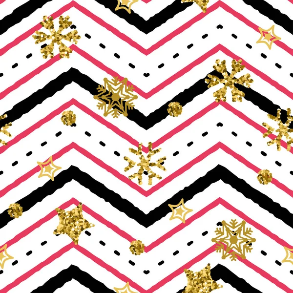 Een goud sneeuwvlok patroon zigzag. Kerst chevron — Stockvector