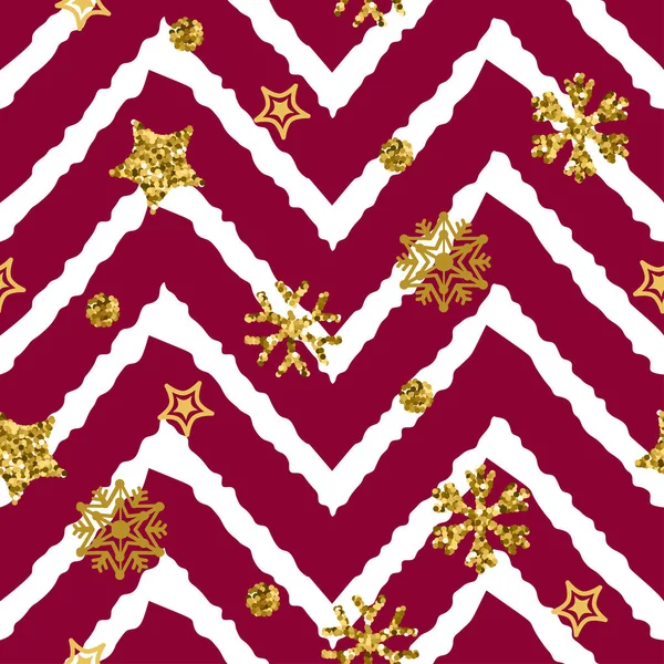 Un motif de flocon de neige or zigzag. Chevron de Noël — Image vectorielle