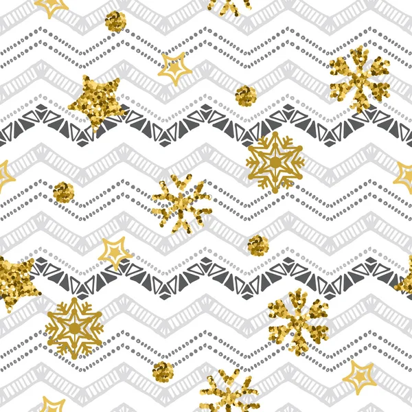Een goud sneeuwvlok patroon zigzag. Kerst chevron — Stockvector