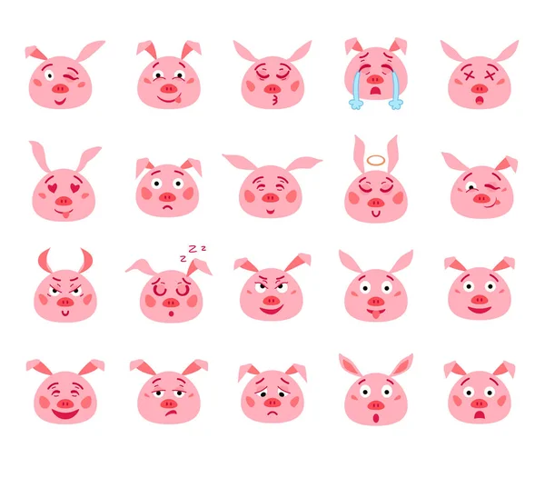 Set von Cartoon emotionalen rosa Schwein. Vektor — Stockvektor