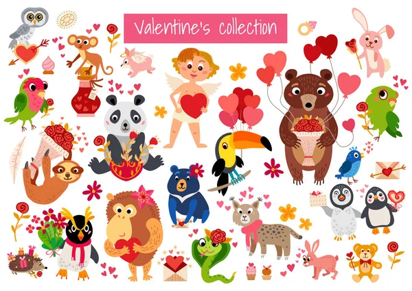 Día de San Valentín grande establecer un personaje de dibujos animados — Archivo Imágenes Vectoriales